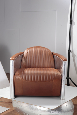 Aviator Leather Modern Sitting Chairs Brown Color Aluminum Sheet Cover Arm